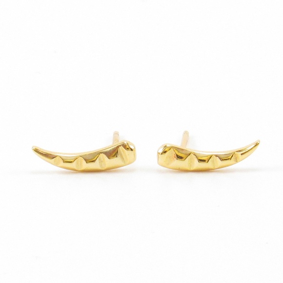 Small Gold Ear Climbers Horn Spike Triangle Studs - Picture 2 of 2